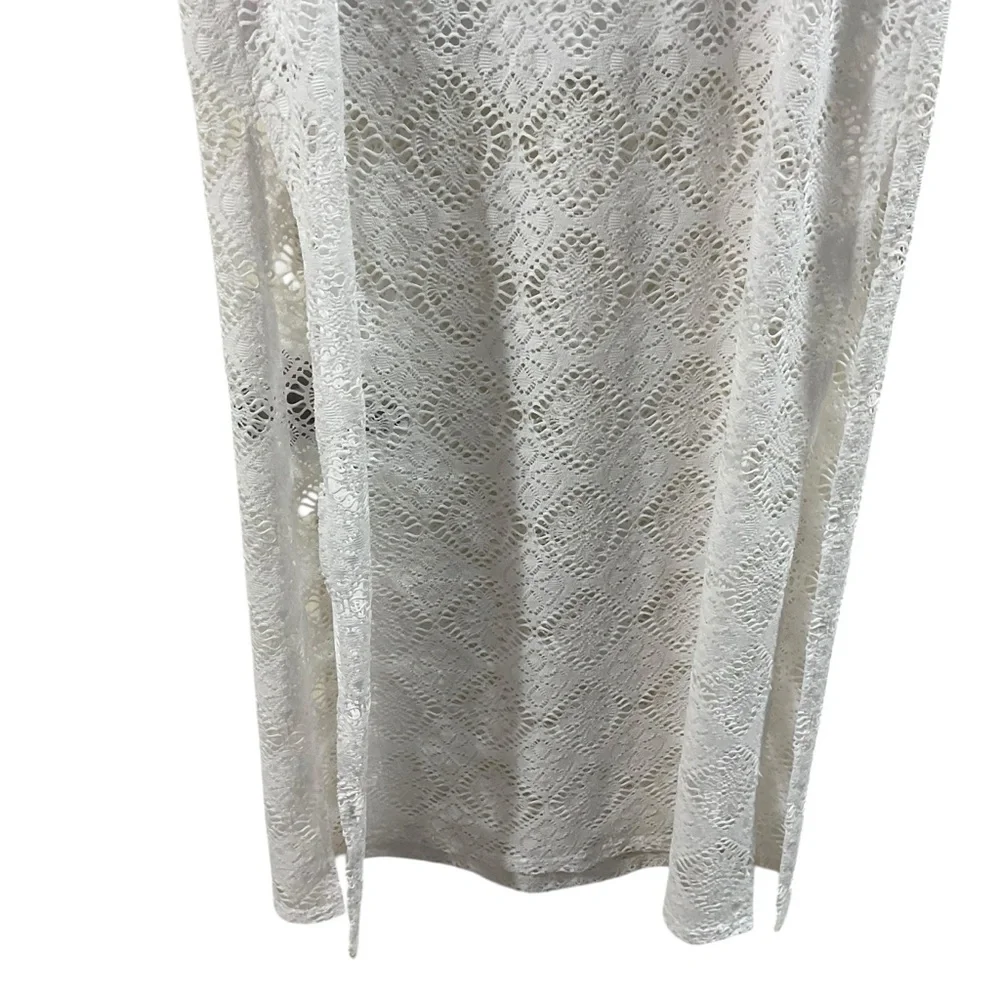 Solitaire swim White Lace Maxi Skirt Beach Cover Up Sheer Boho Resort size MED